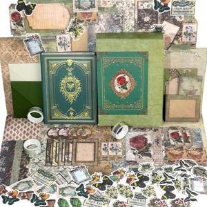 lot 4631 image: Funto Scrapbooking Kit (185 PCS), Medieval Chapter- Green Forest, Perfect for Bullet Scrapbooking Materials, Planner DIY Craft Collage