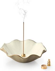 lot 4645 image: 4 in 1 Incense Holder Incense Burner with 3 Incense Sockets, 6 Inch Incense Holder for Sticks, Lotus Cone Incense Bowl, Incense Stick Holder for Meditation Yoga Home, White