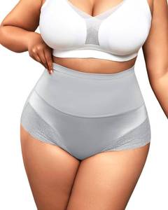 lot 4670 image: High Waisted Shapewear Panties for Women Plus Size Seamless Lace Briefs Tummy Control Underwear No Show Under Dresses Daily Wear Grey 1XL