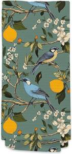 lot 4685 image: Hummingbird Spring Hand Towels for Bathroom, Sage Green Lemon Dish Tea Towels for Kitchen, Retro Cottagecore Botanical Floral Bathroom Hand Towels, Vintage French Flower Decorative Kitchen Towels