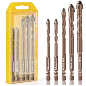 lot 4705 image: 5 PCS Masonry Drill Bit Set, Professional Carbide Concrete Drill Bit Set for Concrete, Tile, Brick, Glass, Ceramic, Wood and Plastic, Quick Change 14 Hex Shank, Size 14 516 38 12