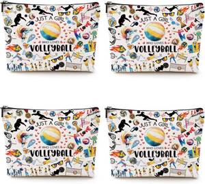 lot 4712 image: 4pcs Volleyball Cosmetic Bag for Women, Volleyball Makeup Bag Pouch Accessories for Players Teams Stuff, Sport Party, Birthday Graduation Gifts for Her Women Friends