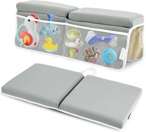 lot 4716 image: Bath Kneeler and Elbow Rest Pad, Thick Quick Dry Kneeling Pad, Elbow Support, Large Bathtub Kneeling Mat with Toy Organizer for Baby Bathing (Grey)
