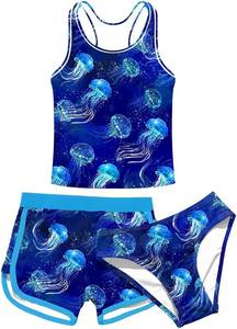 lot 4720 image: uideazone Girls 3 Piece Bathing Suit Summer UPF 50 Racerback Swimsuit with Shorts Beach Tankini Sets SIZE 12