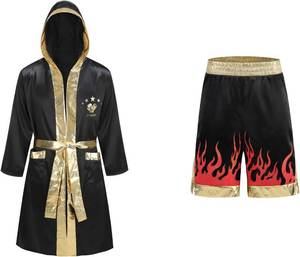 lot 4725 image: Colorful House Men Satin Boxing Robes Adult Boxing Halloween Costume Robe Boxer Costume Shorts with Belt
