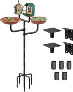 lot 4751 image: 4 Holders Upgrade Bird House Pole with 90inch for Outdoor Bird Feeder Bath, Heavy Duty Adjustable Birdhouse Stand with 4 Plates & 5 Prong Base for Garden, Yard(NO Birdhouse & Birdbath)
