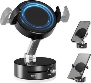 lot 4772 image: Upgraded 360  Vacuum Magnetic Phone Holder with Clamp,Vacuum Suction Magnetic Phone Mount with Clamp Foldable Cell Holder for CarGymMirrorSmooth Surface, Compatible with Magsafe iPhone (black 1pcs)