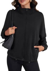 lot 4809 image: LYANER Womens Full Zip Up Sweatshirt Short Jacket Long Sleeve Fashion Top Fall Outfits Clothes size XL