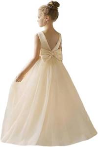 lot 4844 image: KAQININI Flower Girl Dress Kids Satin Tulle Wedding Guest Party Birthday Bridesmaid Communion Pageant Prom Ball Gown Maxi size 10 Y
