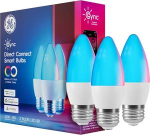 lot 5858 image: GE Cync Smart LED Light Bulbs, Color Changing Decorative Light Bulbs, Indoor WiFi Lights, Matter Compatible, Compatible with Alexa and Google Home, Medium Base (3 Pack)