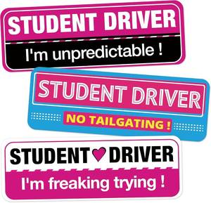 lot 5930 image: Funny Student Driver Car Magnets, 3 Pack Reflective Bumper Magnets, Removable Novice Rookie Safety Attention Signs, Fade-Resistance, Gifts for Girl New Drivers, 10 x 3.5
