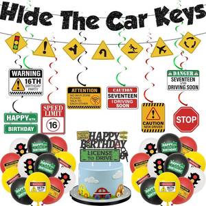 lot 5933 image: 16th Birthday Decorations Balloon Boy - 35 Pcs Driver License Themed Pre-Strung Banners Hanging Swirls Cake Topper Latex Balloons for Boys Girls 16 Year Old Learner Driver Racing Car Birthday Decor