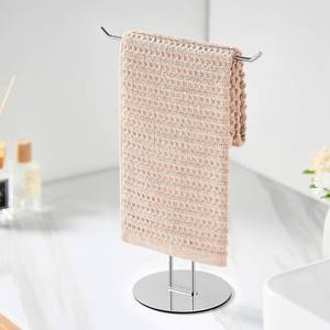 lot 5982 image: T-Shaped Hand Towel Holder Stand   Countertop Stainless Steel Towel Rack with Non-Slip Base for Bathroom, Kitchen, Vanity, Silver