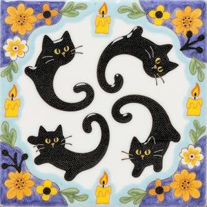 lot 5991 image: HOMETITUTE 10PCS 12x12 Inch Black Cat Floral Pattern Halloween Floor Tiles Peel and Stick Removable Self Adhesive DIY Vinyl Flooring Stickers for Kitchen Bathroom Living Room Entryway Home Decor