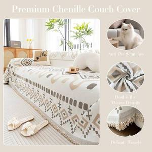 lot 5915 image: JPGGD Boho Couch Cover, Chenille Sofa Cover Washable for Dogs, Boho Couch Covers for Sofa Pet Friendly, Bohemia Sofa Slipcovers for Recliner(Khaki, 71x 71)