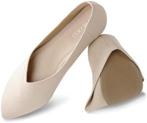 lot 5947 image: AprCoco Womens Pointed Toe Flats Knit Dress Washable Flats Slip On Ballet Shoes Women Comfort Office Flat Shoe,Size 8.5 Beige