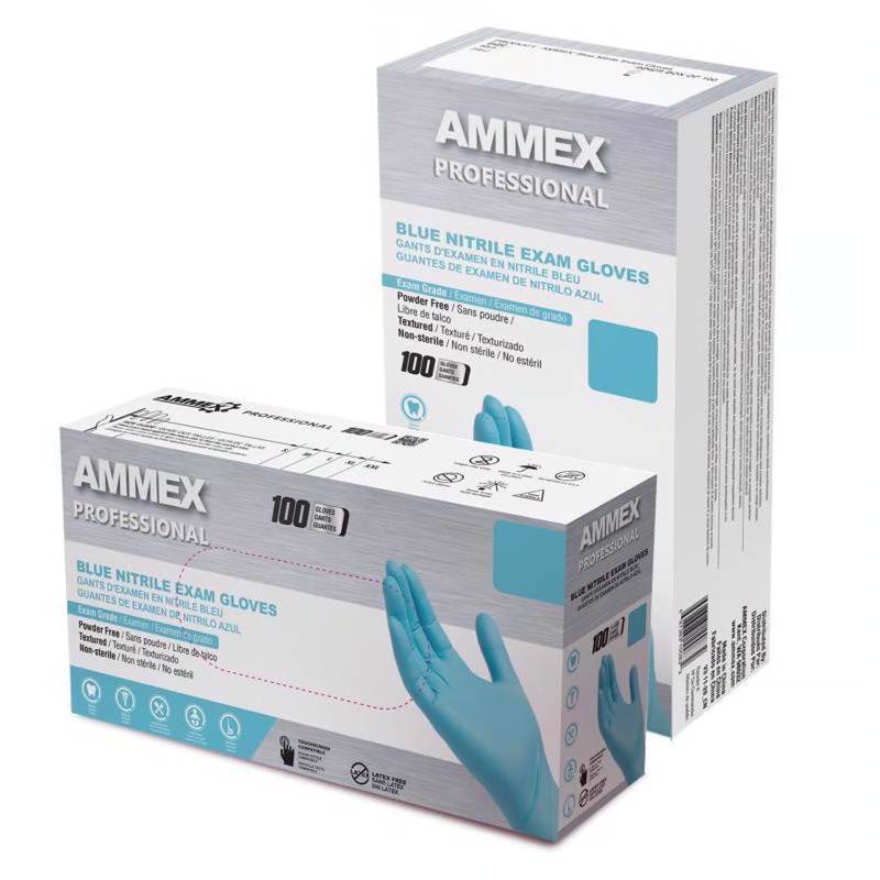 lot 1154 image: Ammex Professional Nitrile Disposable Exam Gloves Small Blue Powder Free 100 pc