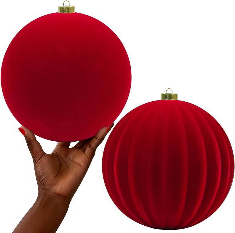 lot 1550 image: LANGXUN 2 Pcs 8 Inch Extra Large Velvet Christmas Ball Ornaments - Shatterproof Hanging Christmas Tree Decorations for Xmas Holiday Party Wedding Home Decor (Christmas Red)