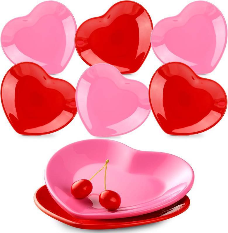 lot 1634 image: Maxcheck 8 Pcs Ceramic Heart Shaped Plates Valentines Plates 6 Red Pink Valentines Day Dinnerware Heart Dishes Salad Dinner Plate for Dessert, Appetizer, Salad, Dishwasher Safe
