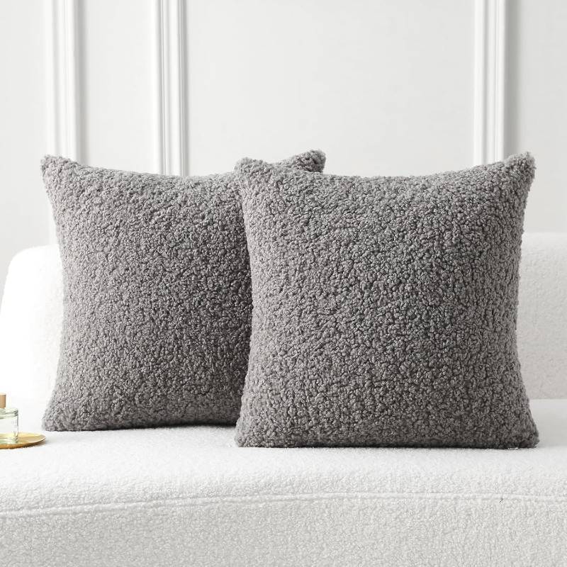 lot 1794 image: FUTEI Dark Grey Throw Pillow Covers 18x18 Inch Set of 2,Furry Faux Fur Teddy Boucle Textured Cushion Covers,Soft Fluffy Decorative Pillow Case,Home Decor for Couch Bed Living Room Office Car