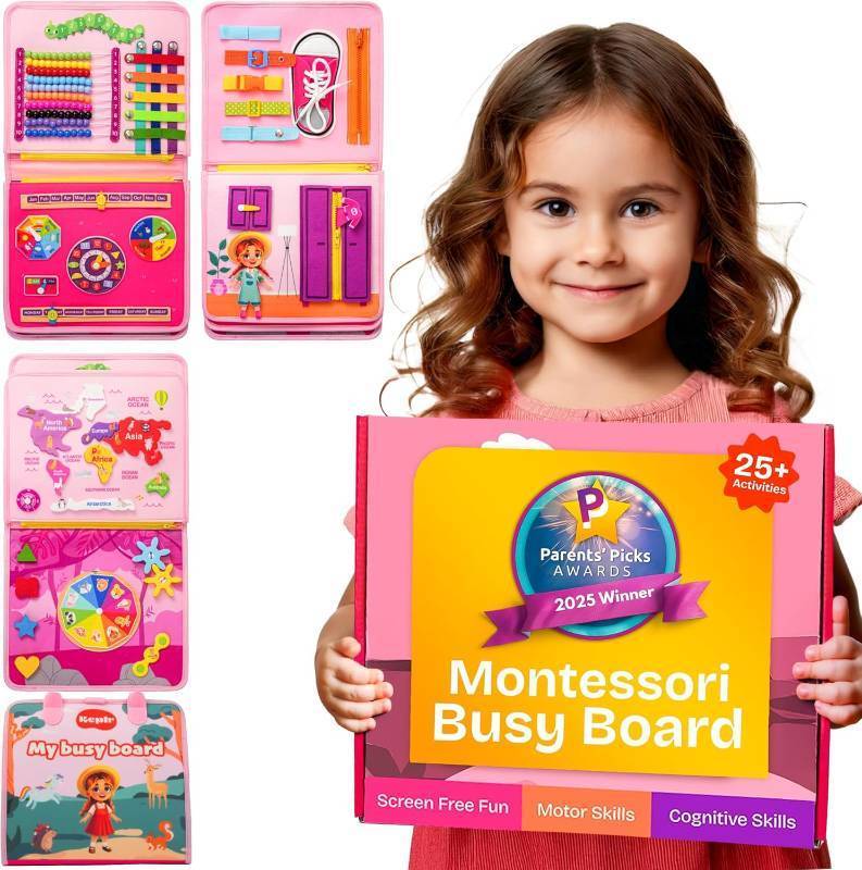 lot 2008 image: KEPLR Toddler Busy Board Montessori Toys for Toddlers 1-3 Year Old Educational Activity Book Board Sensory Travel Toys Ages 2-4 Preschool Learning Fine Motor Skills Toy Quiet Book Gift for Kids