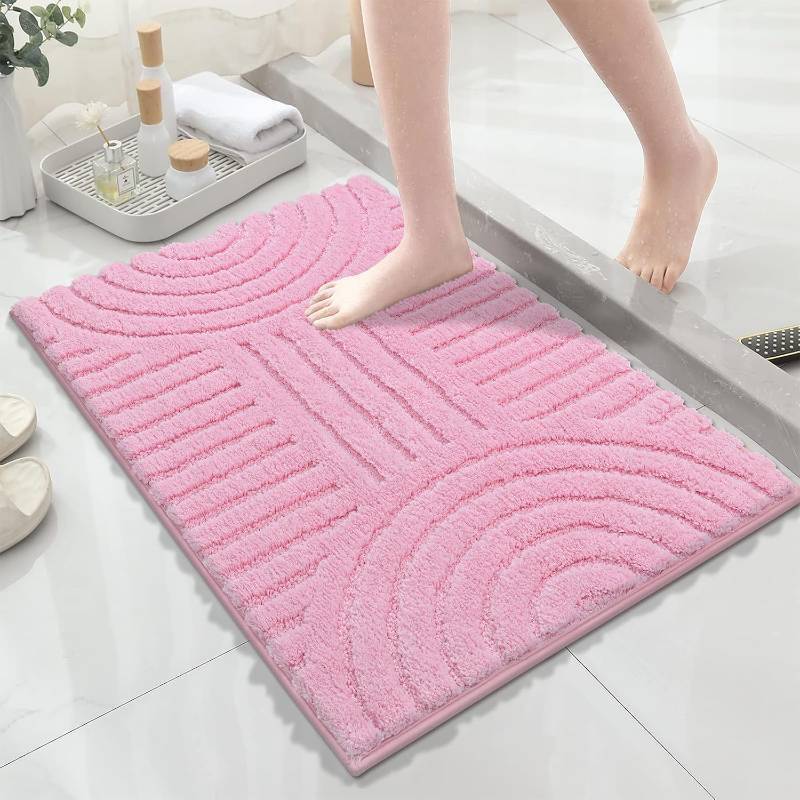 lot 2124 image: SHACOS Pink Bathroom Rugs 24x36 Extra Soft Absorbent Bath Mats Home Decor Non Slip Carpet Machine Washable Shaggy Bath Rugs for Bath Room Shower Bathtub, 2 x 3