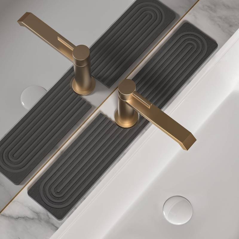 lot 11708 image: Faucet Mat for Kitchen Sink, Diatomite Stone Drying Sink Protectors, Bathroom Faucet Splash Guard, Quick Dry Water Absorbing, Non-Slip Stone Tray for Kitchen Counter, Grey, 23.6 x 3.9