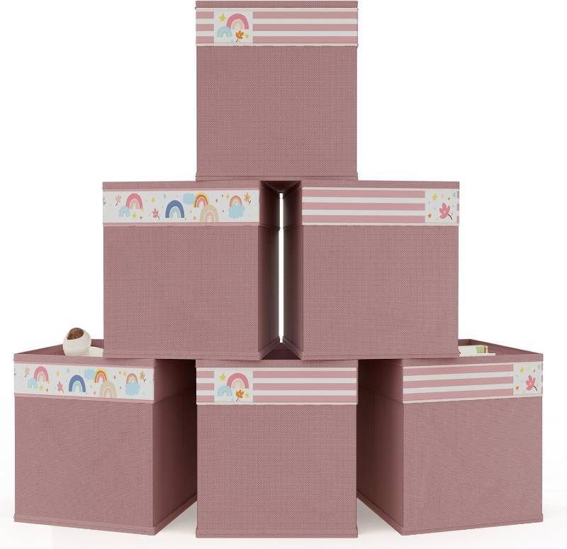 lot 2314 image: homyfort Cube Storage Organizer Bins, 12x12 Inch Fabric Bins for Cube Storage, Foldable Cloth Baskets Box with Handles for Organizing Clothes, Toys in Pantry, Closet Shelf, Nursery, Kids Room (Pink)