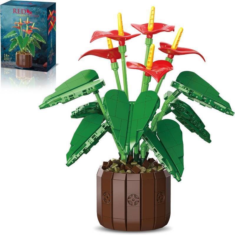 lot 3214 image: ZONECYTD Anthurium Bonsai Building Set, Compatible with Lego Plants Artificial Flowers Botanicals Collection for Women Adults 732pcs