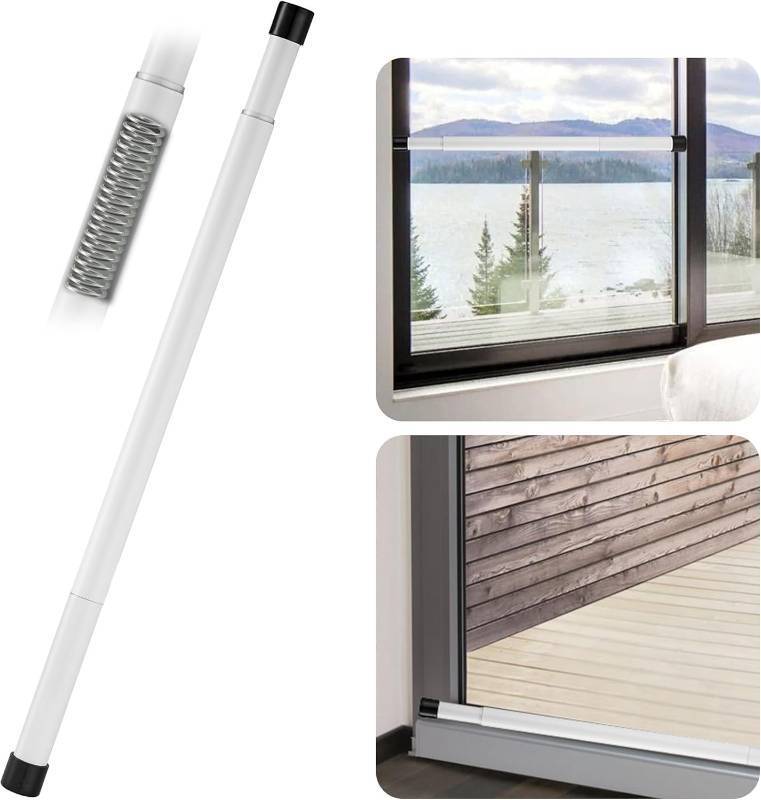 lot 3219 image: Sliding Door Security Bar, 17-60 in Adjustable Spring-Loaded Telescopic Design with Rubber Tips, 1 in Diameter Sliding Door Lock Bar for Home Safety, White