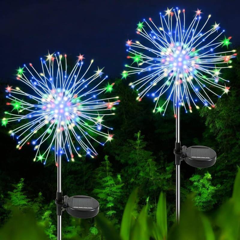 lot 3248 image: Solar Christmas Lights Outdoor, 2 Pack 150 LEDs Solar Firework Lights, 8 Modes Fireworks Lights for Landscape Pathway Yard Decorative Outside, Colorful