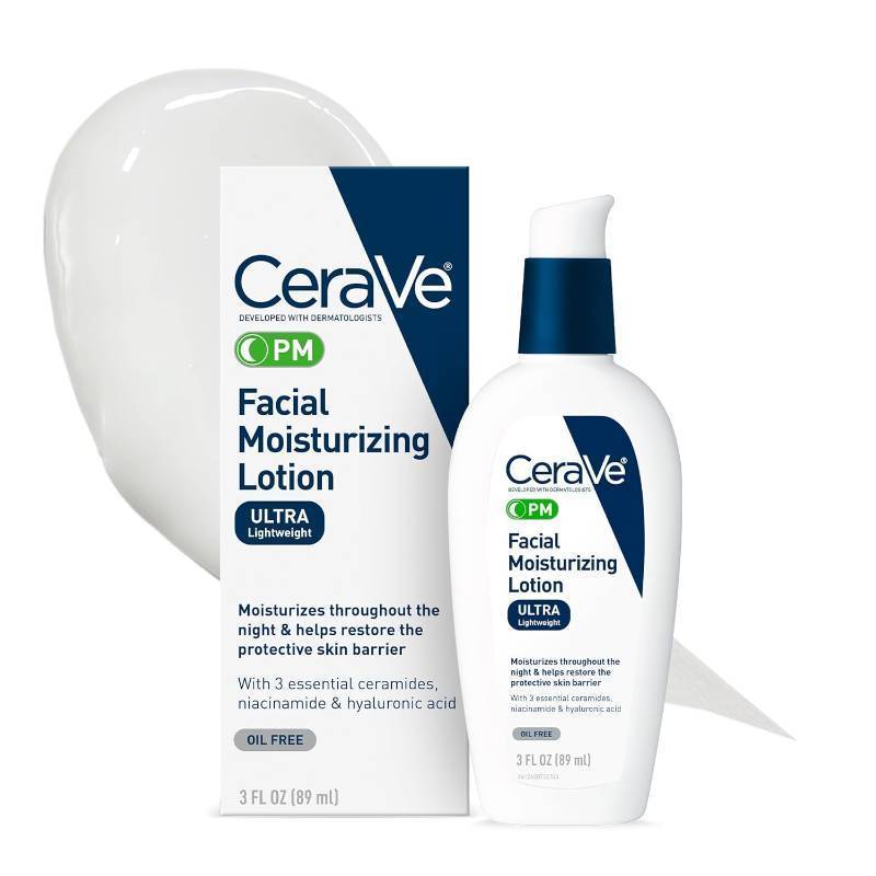 lot 1132 image: CeraVe PM Facial Moisturizing Lotion, Night Cream with Hyaluronic Acid and Niacinamide, Ultra-Lightweight, Oil-Free Moisturizer for Face, 3 Ounce