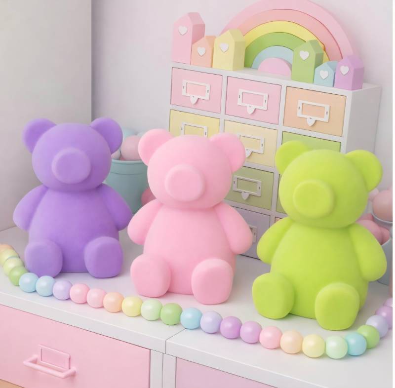 lot 1141 image: Thyle 3 Pcs Easter Flocked Resin Bear Figurines Decorations Macaron Color Bear Statues Easter Spring Standing Bear Table Centerpiece for Office Home Indoor Shelf Decor Gift