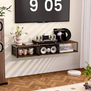 lot 5966 image: 49 Floating TV Stand, Floating TV Stand Wall Mounted, Entertainment Center and TV Console Shelf with Open Storage Cabinet for Living Room, Bedroom