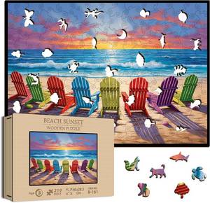 lot 6458 image: Wooden Puzzles for Adults,PICKFORU Summer Beach Puzzles Unique Shape, Lounge Chair Wood Jigsaw Puzzles for Famliy