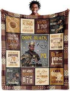 lot 6461 image: African American 70th Birthday Gifts for Men, 70 Year Old Birthday Gifts for Men Throw Blanket 60x50, 70th Birthdays Decorations for Man, Unique 70 Year Old Gift Ideas