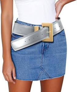 lot 6463 image: Chunky Western Belts for Woman, Boho Leather Belt with Big Buckle, Cowgirl Hip Fashion Accessory for Dresses