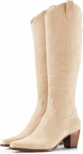 lot 6470 image: Women Cowboy Knee High Boots Chunky Block Heel Square Toe Tall Riding Boots SIZE 8
