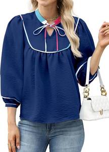 lot 6472 image: Womens Babydoll Tops Lantern Sleeve Shirts V Neck Loose Fit Cute Peplum Flowy Blouses SIZE XL