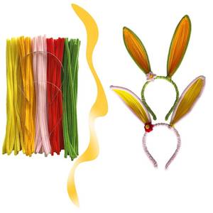 lot 6476 image: Bunny EarsFlower Headbands Art Craft Kit, with 100Pcs 5-color Pipe CleanersChenille Stems and 2 Undecorated Hairbands 2pcs After Completion Suitable for Party, Festival and Holiday