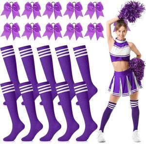 lot 6487 image: Twistover Long Cheerleader Socks 8 Hair Bows Youth Softball Soccer Football Athletic Socks for Youth Adults Sport Games(Set of 20,Purple)