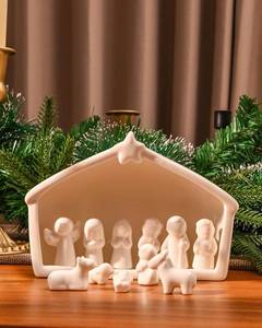 lot 6502 image: WDS Wondrous 12-Piece Ceramic Nativity Set, Miniature Christmas Figurines, White Porcelain Nativity Scene for Indoor Farmhouse Creche Tabletop Decorations