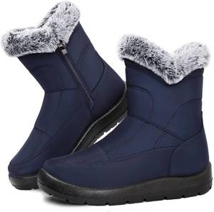 lot 6537 image: Womens Winter Snow Boots, Waterproof Faux Fur Lined Mid-Calf Booties with Zipper Comfortable Warm Shoes Outdoor, COLOR BLACK, SIZE 39