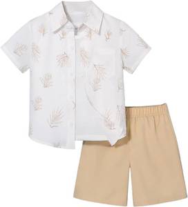 lot 6542 image: Boys Button Down Shirt Short Sleeve Summer Boys Dress Shirts Set Casual Cotton Collared Shirt with Pockets 4y