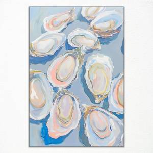 lot 6548 image: Leetideful Pastel Blue Oyster Shell Painting Poster, Abstract Coastal Beach Canvas Wall Art, Summer Beachy Wall Art, Dining Room Kitchen Art Print, Abstract Oyster Shell Picture 16x24in Unframed