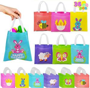 lot 6560 image: JOYIN 36 PCS Easter Gift Bags, Non Woven Easter Tote Bags with Handles Party Treat Bags for Gifts Wrapping, Egg Hunt Game, Party Supplies