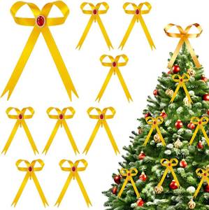 lot 6568 image: 12 Pcs Gold Metal Bow Ornaments with Red Gem   3.4x5.6 Clip-On Christmas Tree Bows, Elegant Gold Bow Decorations for Wreaths, Garlands, Weddings, Parties & Home Decor