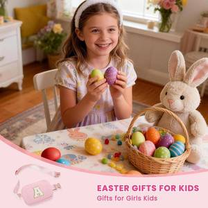 lot 6569 image: YOOLIFE Easter Gifts for Kids Teen Girls - 2 3 4 5 6 7 8 9 10 Year Old Girl Birthday Gift  Initial Belt Bag for Girls, Easter Basket Stuffers for Teen Girl Kids Initial Purse (Pink K)