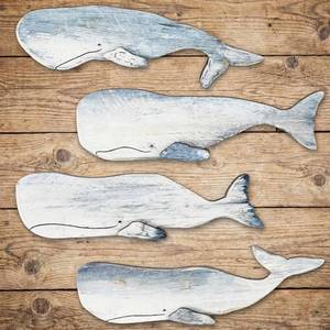 lot 6574 image: Lewtemi 4 Pcs Whale Wall Decor Wooden Nautical Whale Wall Art Wood Beach Ocean Coastal Room Decor Rustic Pediments Ocean Hanging Ornaments for Living Room Bedroom Bathroom Home Lake House