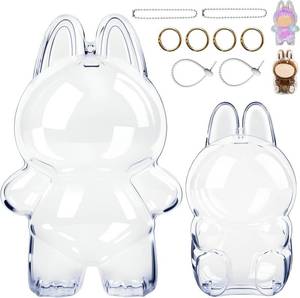 lot 6598 image: 2Pcs Protective Case for LAbubu Doll, Clear Display Case for Monsters Exciting Macaron Series, Case Cover with Have a Seat, Dustproof Case with Keychain Hook for Portable Hanging